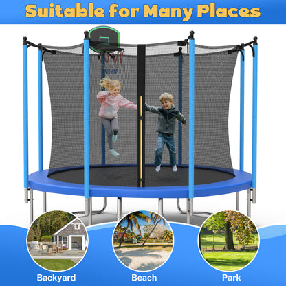 Segmart 10FT Kids Trampoline with Safety Enclosure Net, Ladder & Basketball Hoop