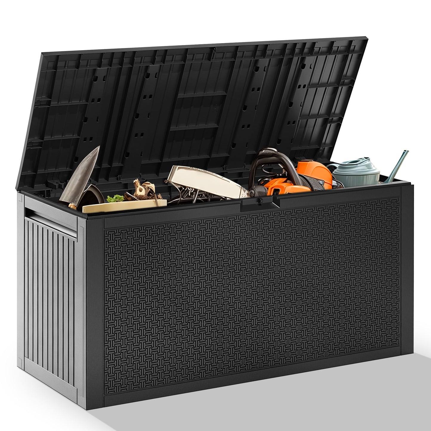 90 Gallon Outdoor Storage Box, Multi-function Deck Box for Organization & Storage, And As a Bench, Waterproof Outdoor Storage Container for Patio Cushion, Gardening Tools, Pool Supplies - Light Brown
