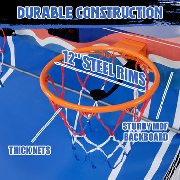 Dual Shot Basketball Arcade Game, Segmart 81"x44" Foldable Indoor Electronic Arcade Basketball Game with 6 Balls, 8 Modes, LED Scoreboard, Air Pump, Battery Powered for Adults, Blue