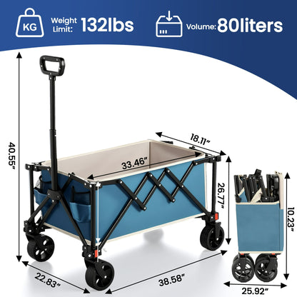 Collapsible Wagon with Wheels,Segmart Folding Wagon Cart All Terrain,Heavy Duty Garden Carts with Adjustable Handle,Utility Wagon for Outdoor Sports,Camping Shopping Fishing