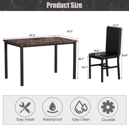 Kitchen Dining Table Set, Metal Kitchen Table Sets with 4 Chairs, Faux Marble Rectangular Breakfast Table w/Metal Legs & Black Finish Frame, Dining Table Sets for an Apartment Breakfast, SS1288
