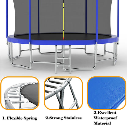 Segmart Upgraded Round Recreational Trampoline with Enclosure Net and Ladder Trampoline, Blue, 16 ft