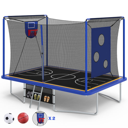Large Rectangle Trampoline for Kids and Adults, 1600LBS Weight Capacity Recreational Trampoline with Enclosure Net, Basketball Hoop, Segmart Galvanized Heavy Duty Outdoor Trampolines for Patio Garden