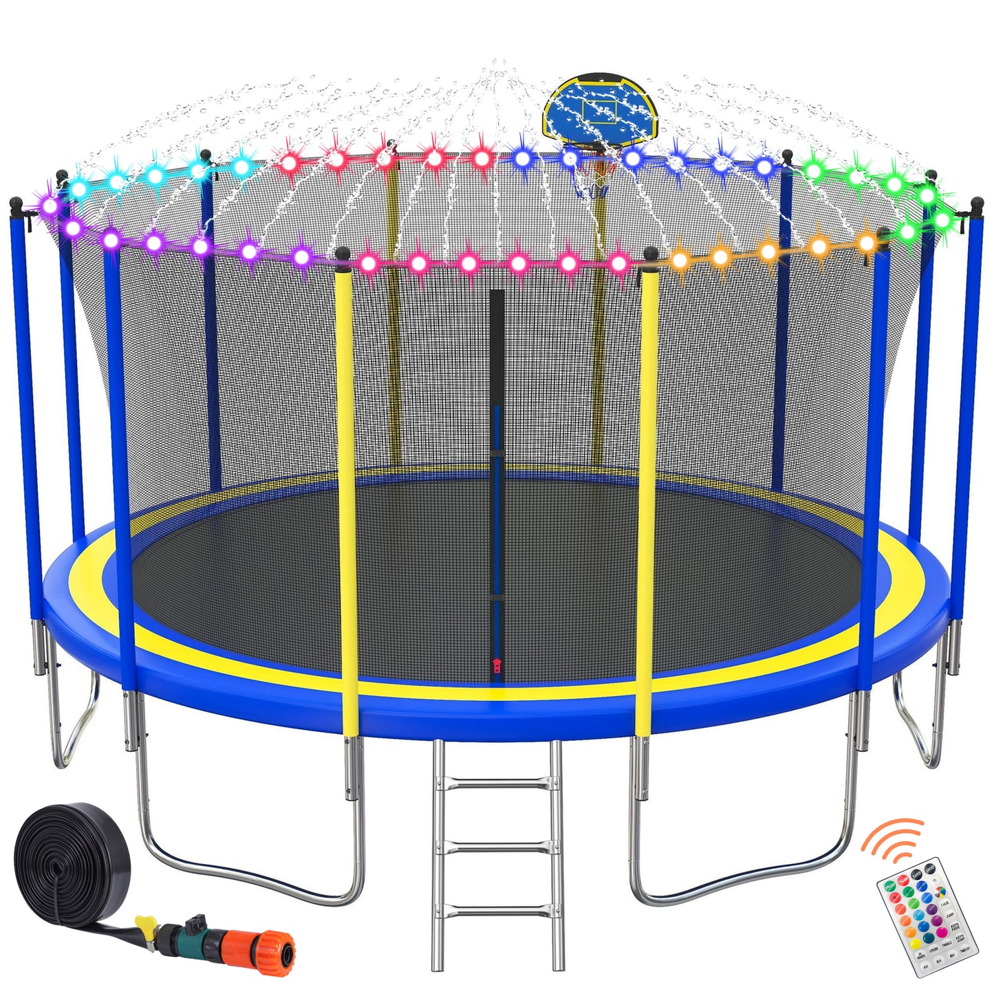 16ft Trampoline for Kids with Basketball Hoop and LED Lights, SEGMART Upgraded Kids Outdoor Trampoline with Enclosure Net and Ladder, Heavy Duty Recreational Trampoline for Indoor Outdoor Backyard
