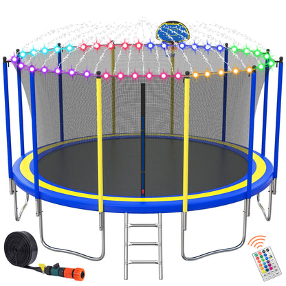 16ft Trampoline for Kids with Basketball Hoop and LED Lights, SEGMART Upgraded Kids Outdoor Trampoline with Enclosure Net and Ladder, Heavy Duty Recreational Trampoline for Indoor Outdoor Backyard