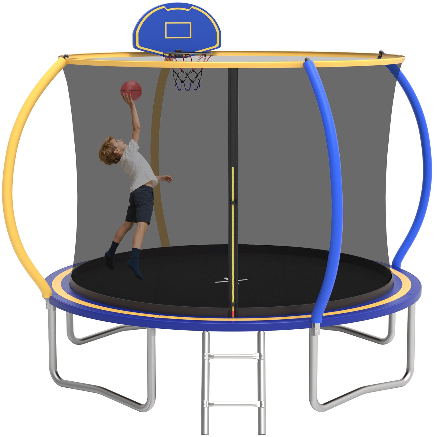 10' Recreational Trampoline with Basketball Hoop, SEGMART Backyard Trampoline with Safety Enclosure Net, Heavy Duty Kids Outdoor Trampoline with Ladder for Kids and Adults