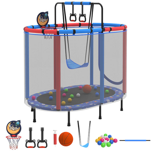 Mini Trampoline for Kids with Safety Enclosure Net, 60" Toddler Trampoline with No-Gap Safe Design, Segmart Recreational Trampolines for Birthday Gifts, Rebounder Trampoline with Ocean Balls