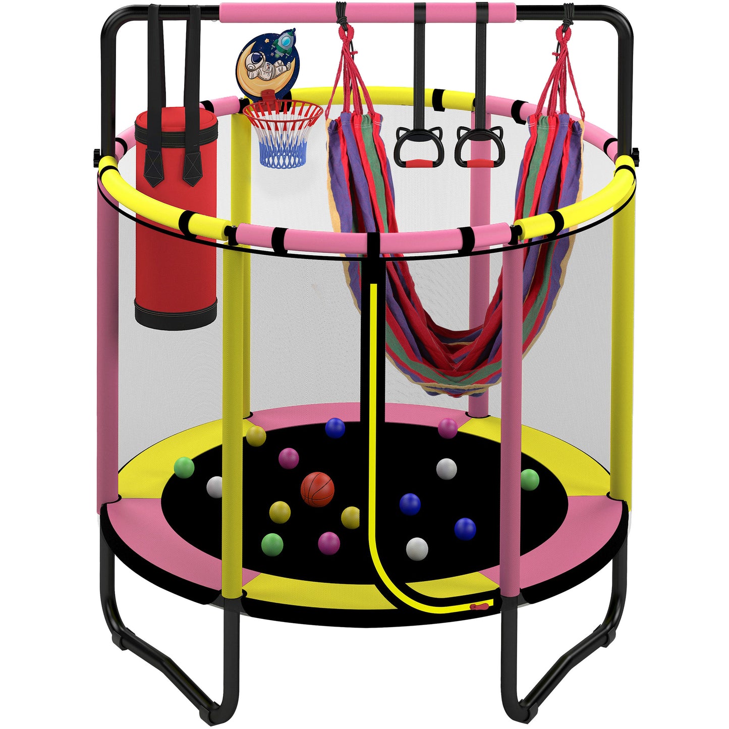 Trampoline with Basketball Hoop for Kids, SEGMART 55" Indoor Outdoor Toddler Trampoline with Enclosure, Indoor Outdoor Kids Trampoline with Basketball , Small Round Trampoline for Boys Girls