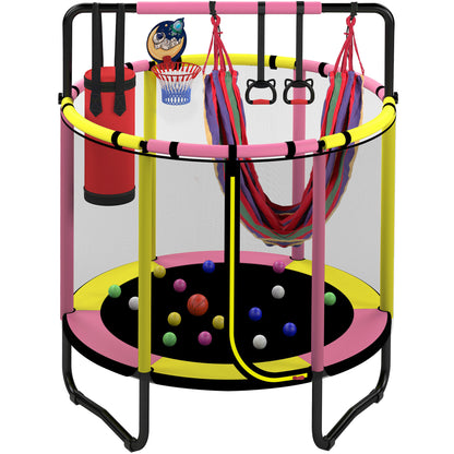 Trampoline with Basketball Hoop for Kids, SEGMART 65" Indoor Outdoor Toddler Trampoline with Enclosure, Indoor Outdoor Kids Trampoline with Basketball , Small Round Trampoline for Boys Girls