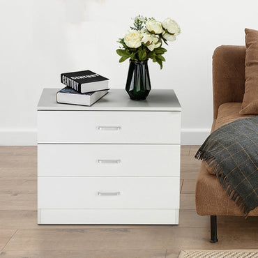 Modern 3-Drawer Chest, White Dresser for Bedroom & Closet, 26" Wide Storage Cabinet with Sleek Metal Handles, Space-Saving Organizer