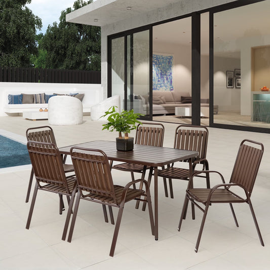 Segmart 7-piece patio dining set, outdoor furniture set with a table and four chairs, All-weather Porch,gardens, swimming, balconies Conversation Furniture ，brown