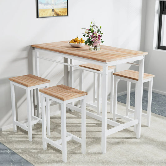 Counter Height Table Set of 5, Breakfast Bar Table and Stool Set, Minimalist Dining Table with Backless Stools, Wood Top Pub Table & Chair Set for Kitchen Apartment Bistro - Space Saving