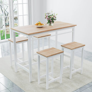 Counter Height Table Set of 5, Breakfast Bar Table and Stool Set, Minimalist Dining Table with Backless Stools, Wood Top Pub Table & Chair Set for Kitchen Apartment Bistro - Space Saving