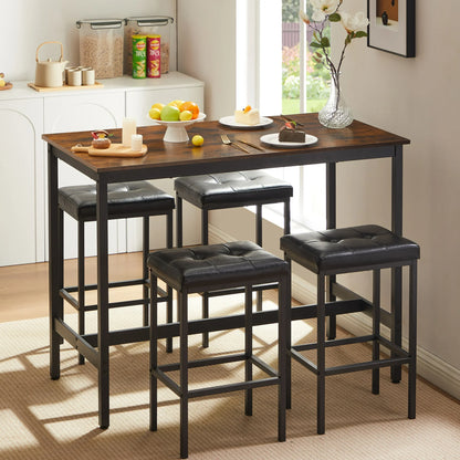 Counter Height Table Set of 5, Breakfast Bar Table and Stool Set, Minimalist Dining Table with Backless Stools, Wood Top Pub Table & Chair Set for Kitchen Apartment Bistro - Space Saving