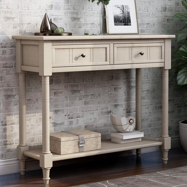 2-Tier Vintage Console Table with 2 Drawers, SEGMART Wood Console Table Sofa Table, Entryway Narrow Long Table with Storage Shelves for Living Room, Couch, Hallway, Foyer, Kitchen Counter, Navy