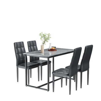 5 Piece Kitchen Dining Table and Chair Set, Dining Room Table Set with Faux Marble Tabletop PU Leather Padded Chairs, Rectangle Dining Table Set for 4, Dinette Set for Kitchen Dining Room Small Space