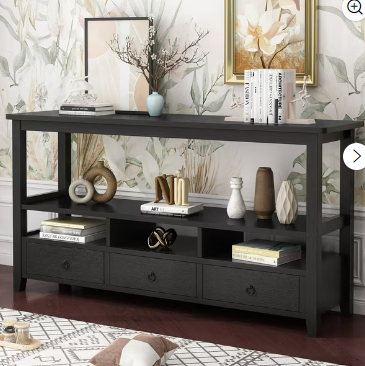 57.9" 3-Tier Vintage Console Table with 3 Drawers, Buffet Sideboard Hallway Foyer Table with Storage Shelves, Narrow Long Sofa Entryway Table for Living Room, Kitchen Counter, White