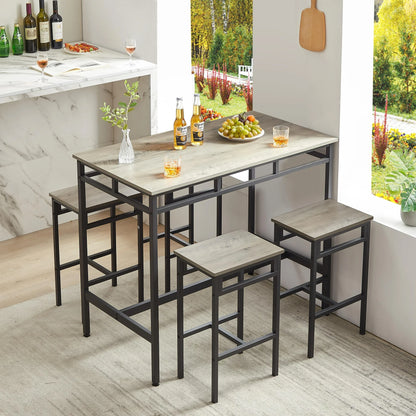 Counter Height Table Set of 5, Breakfast Bar Table and Stool Set, Minimalist Dining Table with Backless Stools, Wood Top Pub Table & Chair Set for Kitchen Apartment Bistro - Space Saving