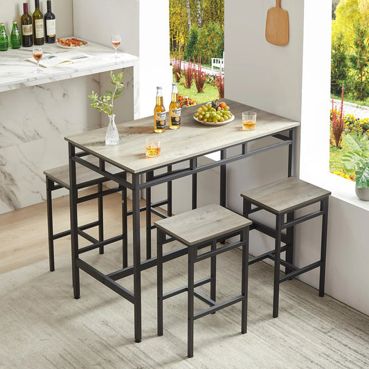 Counter Height Table Set of 5, Breakfast Bar Table and Stool Set, Minimalist Dining Table with Backless Stools, Wood Top Pub Table & Chair Set for Kitchen Apartment Bistro - Space Saving