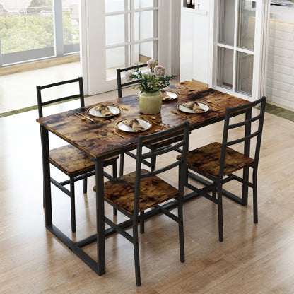 5 Piece Kitchen Dining Table and Chair Set, Dining Room Table Set with Table and 4 Chairs, Rectangle Dining Table Set for 4, Dinette Set for Kitchen Dining Room Small Space