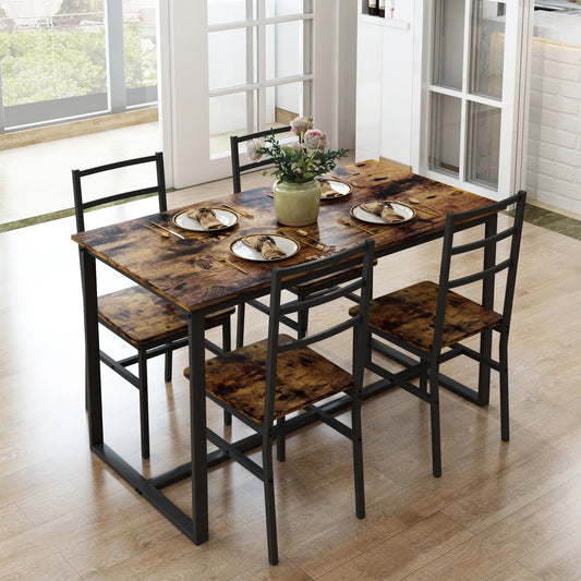 5-Piece Dining Room Table Set, Compact Wooden Kitchen Table and 4 Chairs with Metal Legs Dinette Sets, Industrial Style Kitchen Table and Chairs for Dining Room & Small Space