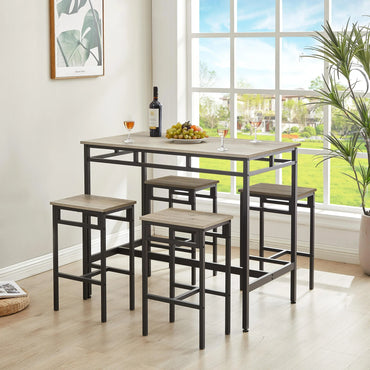 Counter Height Table Set of 5, Breakfast Bar Table and Stool Set, Minimalist Dining Table with Backless Stools, Wood Top Pub Table & Chair Set for Kitchen Apartment Bistro - Space Saving
