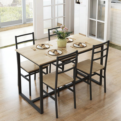 5-Piece Dining Room Table Set, Compact Wooden Kitchen Table and 4 Chairs with Metal Legs Dinette Sets, Industrial Style Kitchen Table and Chairs for Dining Room & Small Space