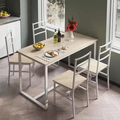 5-Piece Dining Room Table Set, Compact Wooden Kitchen Table and 4 Chairs with Metal Legs Dinette Sets, Industrial Style Kitchen Table and Chairs for Dining Room & Small Space