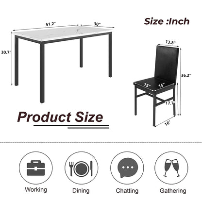 7 Piece Kitchen Dining Table & Chair Set, Dining Room Table Set with Faux Marble Tabletop PU Leather Padded Chairs, Rectangle Dining Table Set for 6, Dinette Set for Kitchen Dining Room Small Space