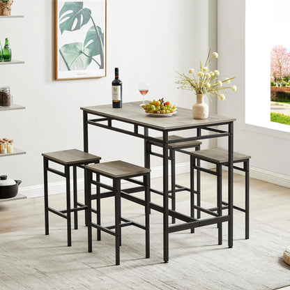 Counter Height Table Set of 5, Breakfast Bar Table and Stool Set, Minimalist Dining Table with Backless Stools, Wood Top Pub Table & Chair Set for Kitchen Apartment Bistro - Space Saving