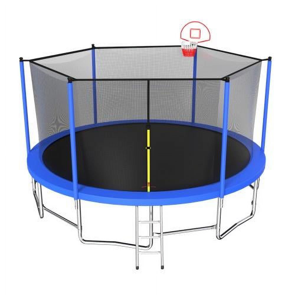 16FT Trampoline for Adults & Kids with Basketball Hoop, SEGMART Upgraded Round Recreational Trampoline with Enclosure Net, Heavy-duty Outdoor Trampoline with Ladder for Outdoor Indoor, Blue