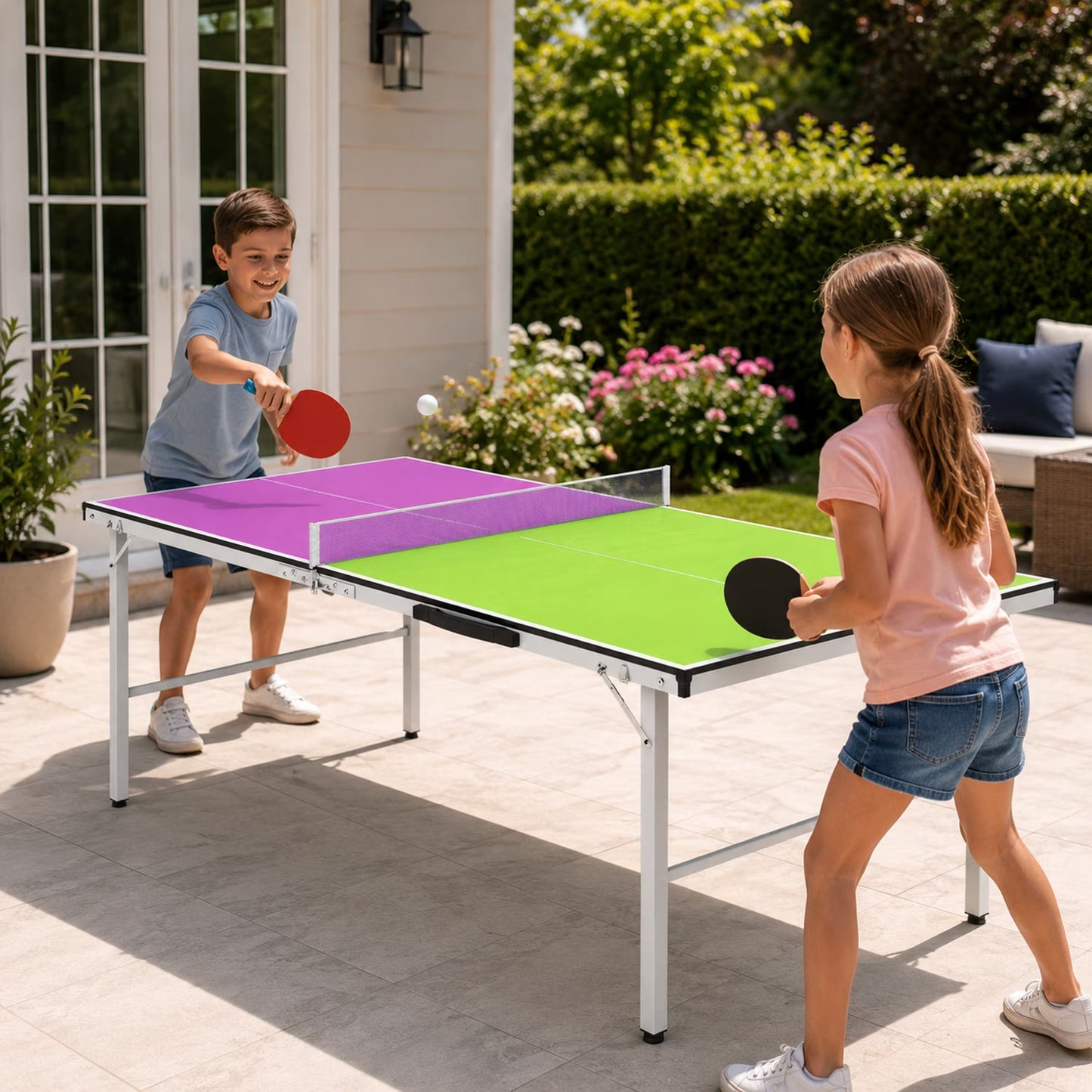 5ft Table Tennis Table, SEGMART Foldable Ping Pong Table with Net, 2 Ping Pong Paddles, 3 Balls for Adults and Kids, Portable Game Table for Indoor Outdoor Games