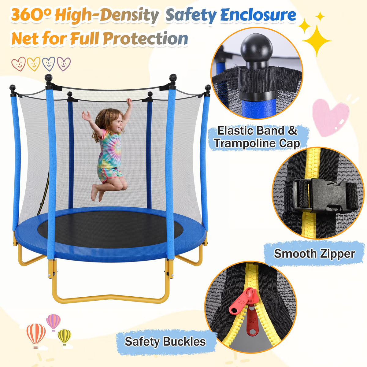 5.5FT Kids Trampoline with Basketball Hoop, SEGMART Upgraded Indoor Toddler Trampoline with Enclosure for Kids, Outdoor Round Small Trampoline with Basketball, Gift for Boys Girls