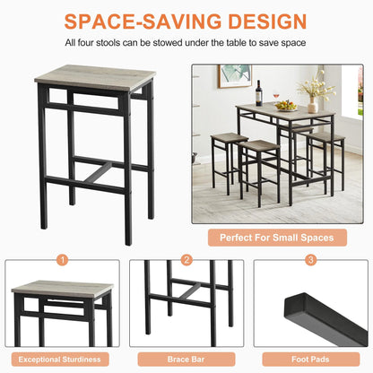 Counter Height Table Set of 5, Breakfast Bar Table and Stool Set, Minimalist Dining Table with Backless Stools, Wood Top Pub Table & Chair Set for Kitchen Apartment Bistro - Space Saving