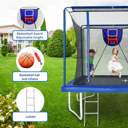 Large Rectangle Trampoline for Kids and Adults, 1600LBS Weight Capacity Recreational Trampoline with Enclosure Net, Basketball Hoop, Segmart Galvanized Heavy Duty Outdoor Trampolines for Patio Garden