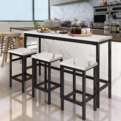 5 Piece Bar Table Set, Kitchen Counter Height Table with 4 Stools, Space Saving Pub Table Set for 4 Person with Metal Frame, Wood Dining Table & Chair Set for Breakfast Nook Pub Bistro, B945
