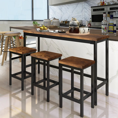 5 Piece Bar Table Set, Kitchen Counter Height Table with 4 Stools, Space Saving Pub Table Set for 4 Person with Metal Frame, Wood Dining Table & Chair Set for Breakfast Nook Pub Bistro, B945