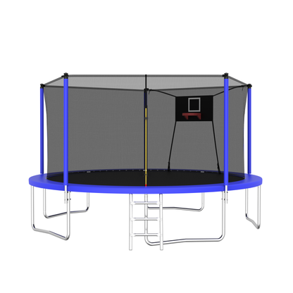 14FT Trampoline with Enclosure for Kids and Adults, SEGMART Upgraded Kids Recreational Outdoor Trampoline with Basketball Hoop, Ladder, Heavy Duty Round Backyard Trampoline for Indoor Outdoor