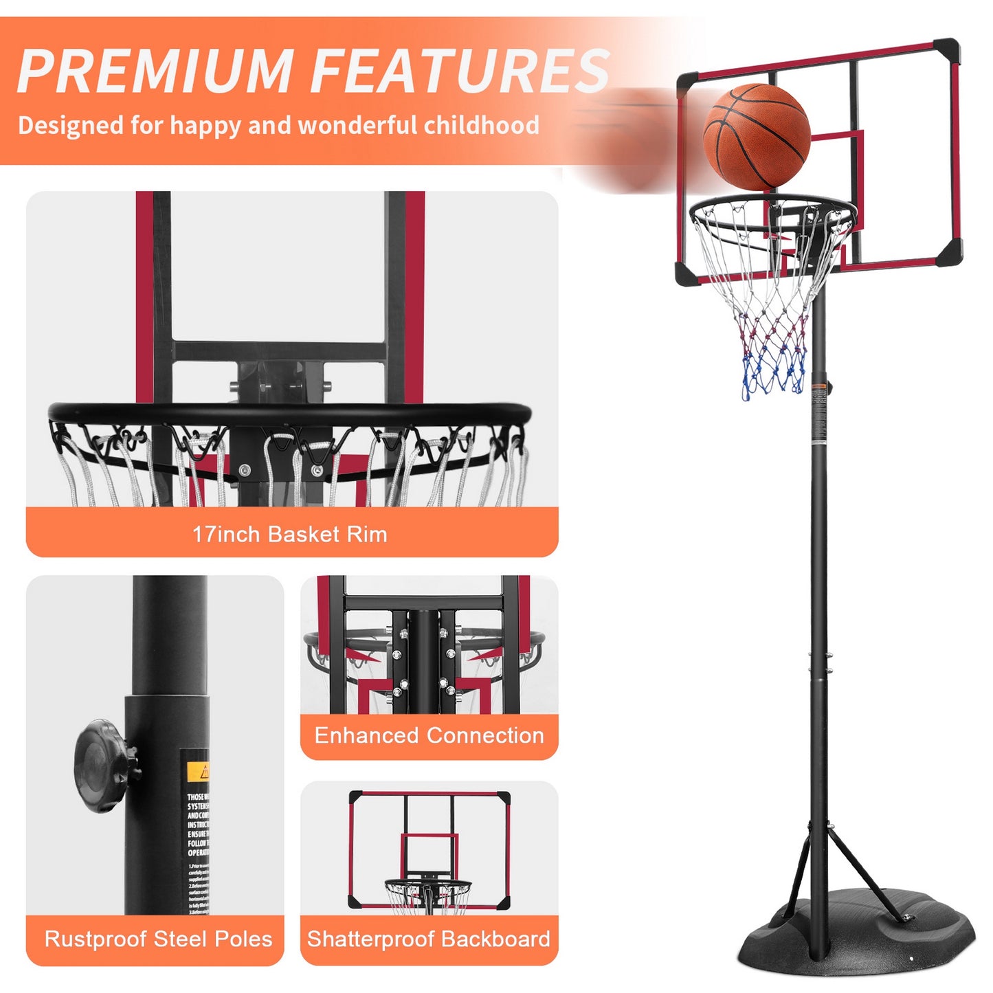 32'' Portable Basketball Hoop System, Upgraded SEGMART Indoor Outdoor Basketball Goal with 7.5ft-9.2ft Height Adjustable, Basketball Hoop Stand with 2 Wheels, Fillable Base for Youth Adults