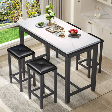 Counter Height Table Set of 5, Breakfast Bar Table and Stool Set, Minimalist Dining Table with Backless Stools, Wood Top Pub Table & Chair Set for Kitchen Apartment Bistro - Space Saving