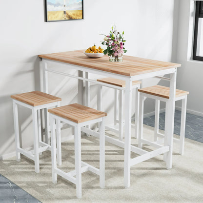 Counter Height Table Set of 5, Breakfast Bar Table and Stool Set, Minimalist Dining Table with Backless Stools, Wood Top Pub Table & Chair Set for Kitchen Apartment Bistro - Space Saving