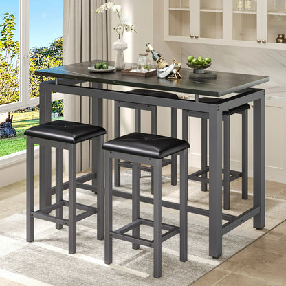 Counter Height Table Set of 5, Breakfast Bar Table and Stool Set, Minimalist Dining Table with Backless Stools, Wood Top Pub Table & Chair Set for Kitchen Apartment Bistro - Space Saving
