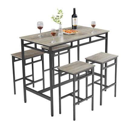 Counter Height Table Set of 5, Breakfast Bar Table and Stool Set, Minimalist Dining Table with Backless Stools, Wood Top Pub Table & Chair Set for Kitchen Apartment Bistro - Space Saving