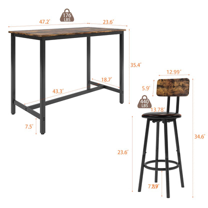 5 Pieces Bar Table Set, Industrial Style Dining Table Set with 4 PU Upholstered Stools, Counter Height Dining Table and Chairs Set, Metal Frame and Wood Top Table Kitchen Furniture Set for Dining Room