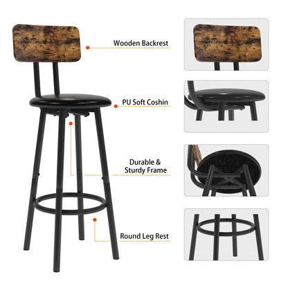 5 Pieces Bar Table Set, Industrial Style Dining Table Set with 4 PU Upholstered Stools, Counter Height Dining Table and Chairs Set, Metal Frame and Wood Top Table Kitchen Furniture Set for Dining Room