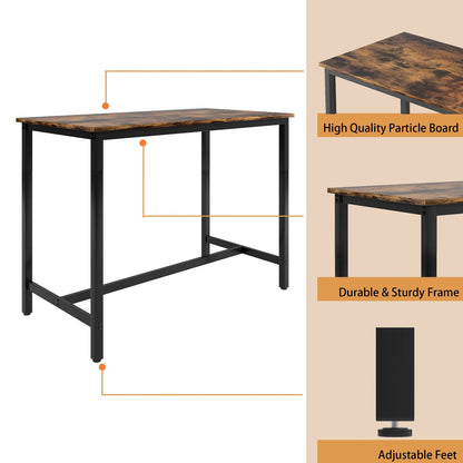 5 Pieces Bar Table Set, Industrial Style Dining Table Set with 4 PU Upholstered Stools, Counter Height Dining Table and Chairs Set, Metal Frame and Wood Top Table Kitchen Furniture Set for Dining Room