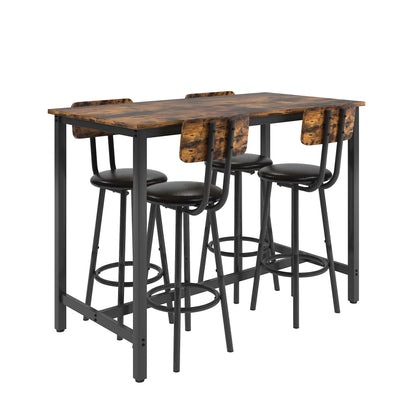 5 Pieces Bar Table Set, Industrial Style Dining Table Set with 4 PU Upholstered Stools, Counter Height Dining Table and Chairs Set, Metal Frame and Wood Top Table Kitchen Furniture Set for Dining Room
