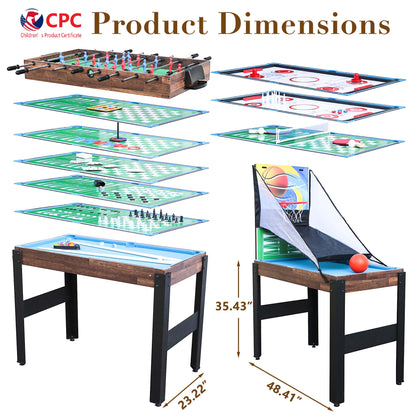 48'' 16 in 1 Multi Game Table, Combo Game Table Set for Game Room, Multifunctional Game Table with Bow, Arrow, Basketball, Football, Hockey, Foosball, Shuffleboard, Ping Pong, Chess, Checkers, Bowling
