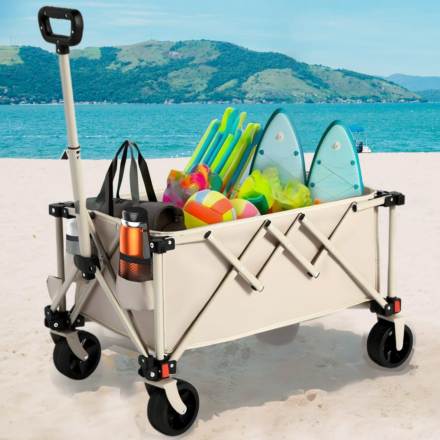 Collapsible Wagon with Wheels,Segmart Folding Wagon Cart All Terrain,Heavy Duty Garden Carts with Adjustable Handle,Utility Wagon for Outdoor Sports,Camping Shopping Fishing