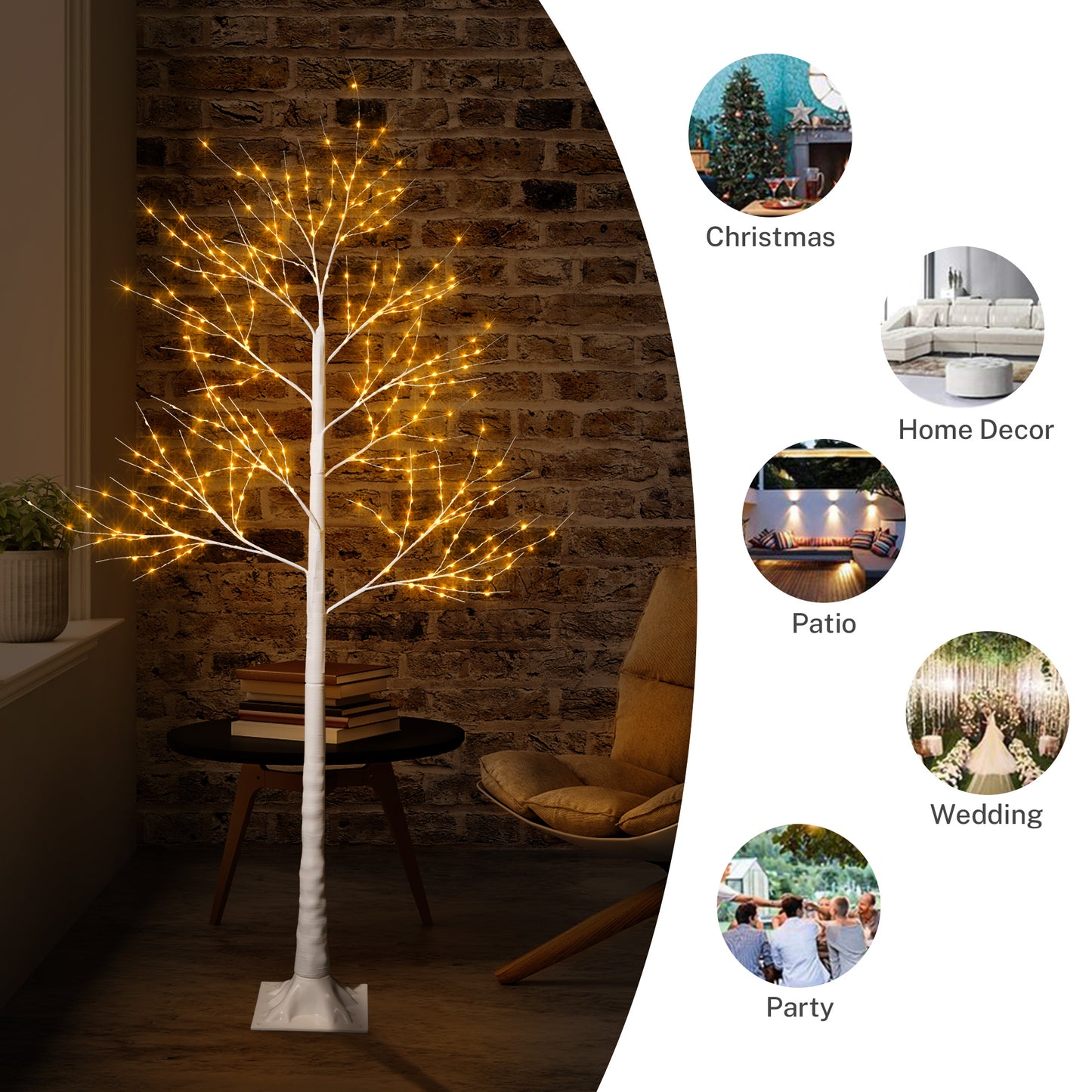 3 Pcs Prelit Birch Xmas Tree 6FT/5FT/4FT, Realistic Artificial White Birch Christmas with LED Light and PE Stand, Outdoor-Indoor Use Christmas Decoration for Home, Party, Christmas, SS042